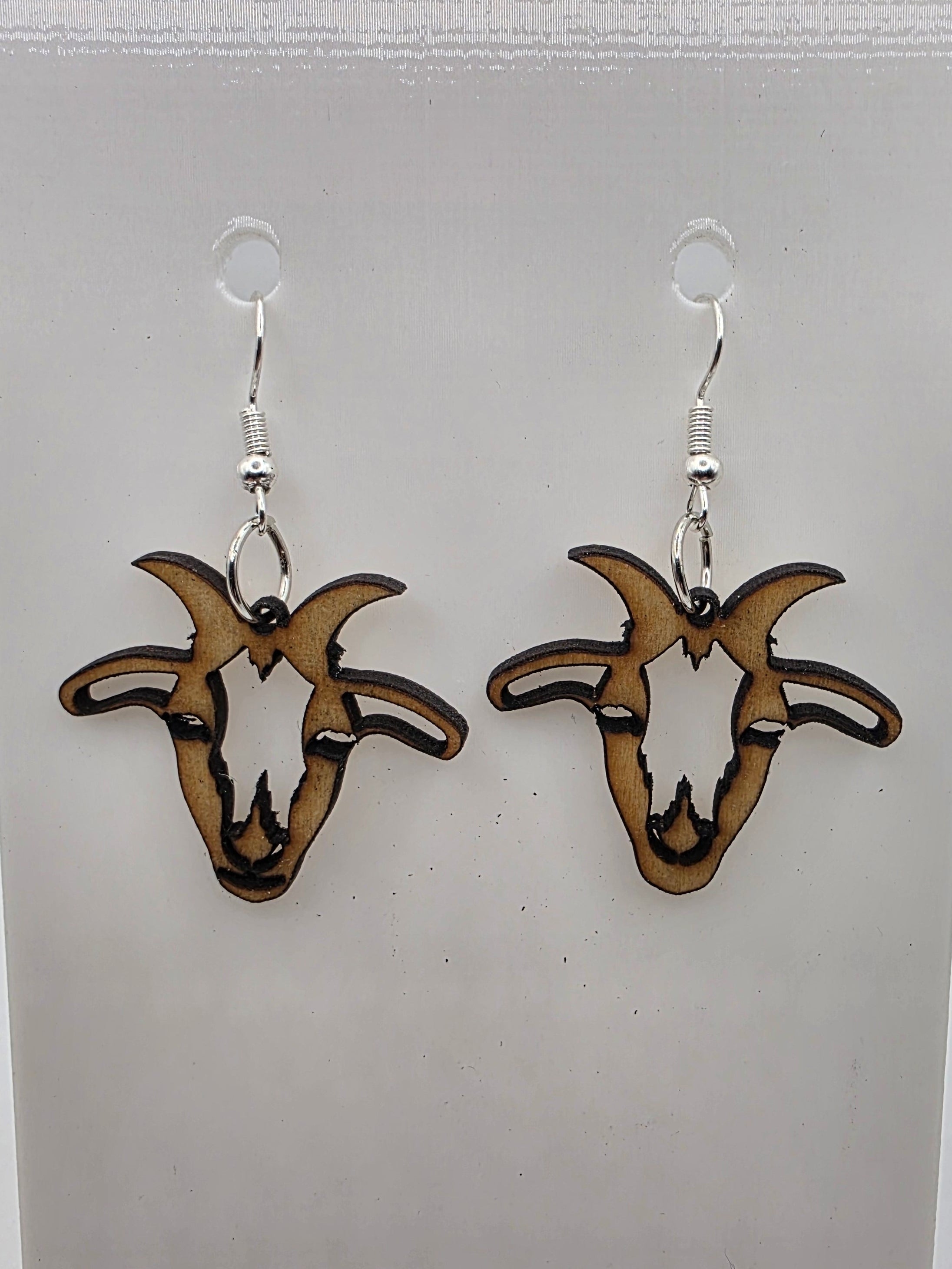 Handmade Wood Goat Head Earrings