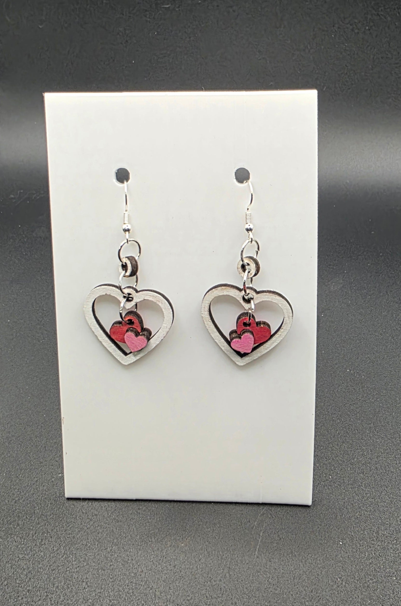 wood dangle heart earrings