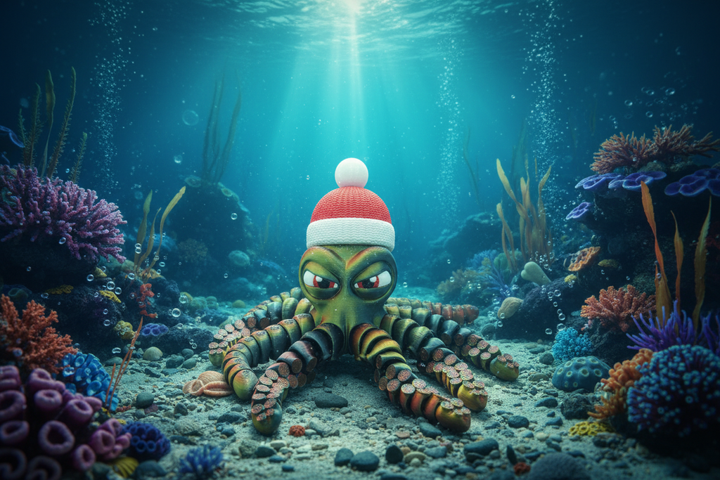 Angry octopus in deep sea scene