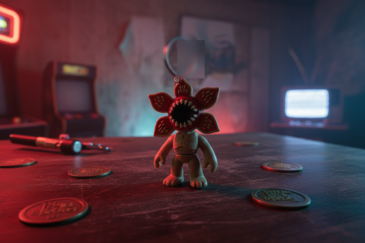 Stranger Things Key Chain in 80s-inspired setting