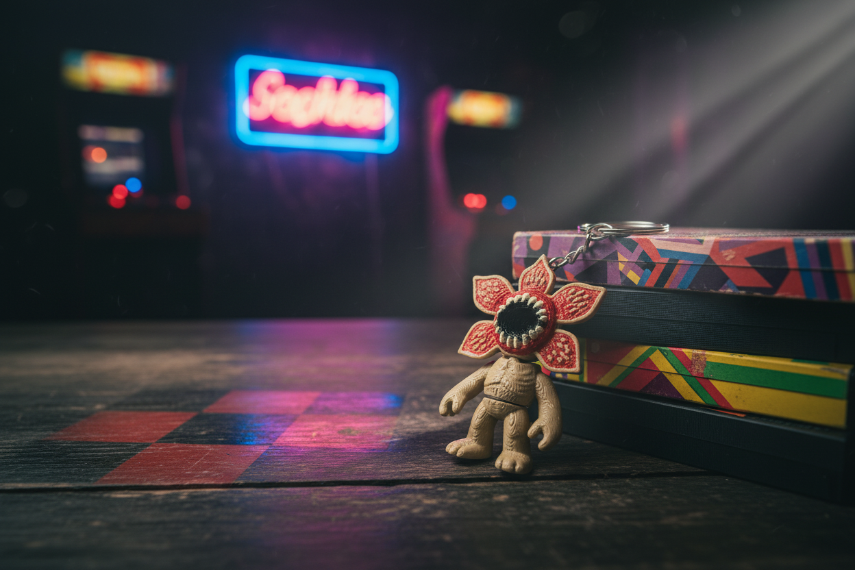 Stranger Things Key Chain in atmospheric setting